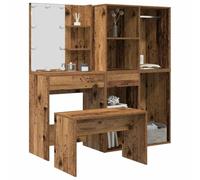Runheo Ensemble de coiffeuse avec lumières LED, aspect bois vieilli, 60 x 40 x 140 cm, ensemble complet de meubles de chambre à coucher avec miroir, espace de rangement et port USB pour meubles de