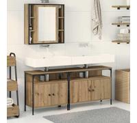 Runheo Ensemble de lavabo de salle de bain en bois avec grand meuble sous lavabo, armoire miroir et étagère, 3 pièces, marron, peu encombrant, avec espace de rangement, suspendu et debout pour salle