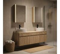 Runheo Ensemble de Meubles de Salle de Bain en Bois d'ingénierie avec armoires murales éclairage LED rangements spacieux pour intérieur Chambre Cuisine Salon