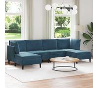 Runheo Ensemble de meubles de salon 6 pièces en velours bleu avec espace de rangement, canapé d'angle, tabouret, coussin, ergonomique, moderne, pour salon et chambre d'amis, ensemble confortable
