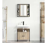 Runheo Ensemble de Meubles Salle de Bain Marron Bois d'ingénierie et Acier avec étagère Miroir 2 pièces 60x30x60 cm Rangement Suspendu Mural pour lavabo Vasque