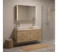 Runheo Ensemble de mobilier de Salle de Bain 4 pièces en Bois d'ingénierie avec Miroir LED réversible pour Rangement et décoration Moderne dans la Salle d'eau