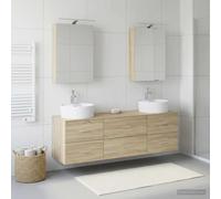 Runheo Ensemble de mobilier de Salle de Bain avec Miroir LED en Bois d'ingénierie 5 pièces Design Mural Rangement tiroirs étagères Porte Table Chaise canapé lit Armoire Commode