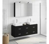 Runheo Ensemble de mobilier de Salle de Bain Complet 4 pièces en chêne Noir avec éclairage LED Bureau Rangement tiroir étagère Porte Table Chaise canapé lit Armoire Commode pour Salle à Manger