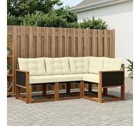 Runheo Ensemble de mobilier d'extérieur 4 pièces en Bois d'acacia Naturel et crème pour Jardin terrasse Salon Complet avec canapés et Table de Rangement
