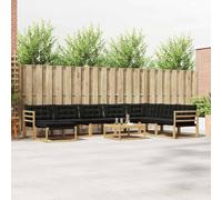 Runheo Ensemble de mobilier d'extérieur 9 pièces en Bois d'acacia Blanc et Noir pour terrasse Jardin avec canapé modulaire Table et Pouf résistant aux intempéries