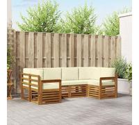 Runheo Ensemble de mobilier d'extérieur pour Jardin avec canapé d'angle en Bois d'acacia Massif et Coussins crème, Comprenant 6 pièces pour Salon Tendance et Convivial