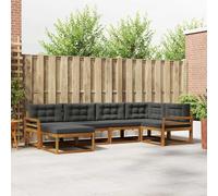 Runheo Ensemble de mobilier extérieur 6 pièces en Bois d'acacia Massif Anthracite et Naturel, Salon modulable pour Jardin, terrasse ou Patio, résistant aux intempéries