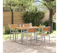 Runheo Ensemble de Salle à Manger pour Jardin 5 pièces Gris en Bois d'acacia Massif avec Grande Table rectangulaire pour Repas en extérieur terrasse Balcon Veranda Patio Camping