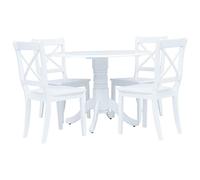 Runheo Ensemble de table 5 pièces en bois d'hévéa massif blanc avec 4 chaises, 106 x 75 cm, poli, laqué, ensemble de meubles pour cuisine, salon, peu encombrant, résistant