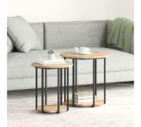 Runheo Ensemble de Tables d'appoint industrielles avec étagère 2 pcs en Bois d'ingénierie et métal Marron pour Salon et Chambre, Design Moderne avec Rangement Fonctionnel