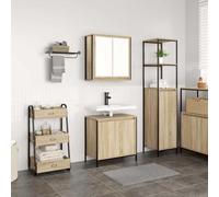 Runheo Ensemble Meuble lavabo Salle de Bain 2 pcs Bois d'ingénierie chêne Sonoma avec Miroir intégré Rangement sous Vasque Commode Placard tiroir Armoire Suspendu pour Toilette Douche buanderie