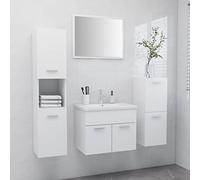 Runheo Ensemble Meuble Salle Bain Blanc Bois d'ingénierie avec Miroir Vasque Armoire Colonne Rangement Compact Moderne pour Toilette buanderie Design Complet Mural et sous lavabo