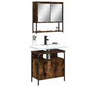 Runheo Ensemble Meuble Salle de Bain 2 pcs chêne fumé Meuble-lavabo 60x30x60 cm Armoire Miroir Suspendue 60x16x60 cm Rangement Compact Moderne