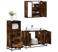 Runheo Ensemble Meuble Salle de Bain 3 pcs chêne fumé mobilier Complet avec Armoire Miroir Colonne et Vasque, Rangement Compact et Design Moderne pour Toilette, Douche, buanderie