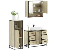 Runheo Ensemble Meuble Salle de Bain 3 pcs chêne Sonoma avec Miroir, Armoire Vasque, Colonne Rangement Mural Compact Design Moderne pour Toilette Douche buanderie Pratique