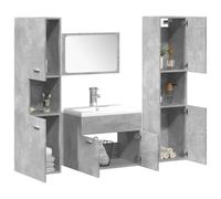 Runheo Ensemble Meuble Salle de Bain 4 pcs Gris béton Bois d'ingénierie avec Vasque céramique Miroir Colonne Suspension Rangement Compact Design Moderne pour Toilette Douche buanderie