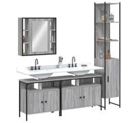 Runheo Ensemble Meuble Salle de Bain 4 pcs Sonoma Gris Armoire Miroir Vasque Colonne Rangement avec Pied réglable Design Compact et Fonctionnel pour Salle de Bain Moderne et buanderie