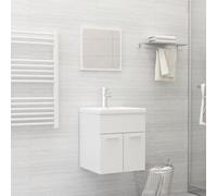 Runheo Ensemble Meuble Salle de Bain Blanc Brillant en aggloméré avec Vasque lavabo intégré Miroir Mural Rangement Compact Moderne pour Toilette buanderie Design Complet