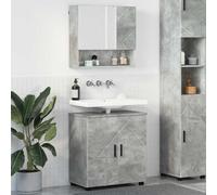 Runheo Ensemble mobilier Salle de Bain 2 pcs Gris béton en Bois d'ingénierie, Meuble lavabo avec Miroir, Armoire Suspendue, Rangement Fonctionnel pour Douche et buanderie