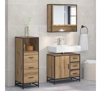 Runheo Ensemble mobilier Salle de Bain 3 pcs chêne Artisanal Bois d'ingénierie Meuble Mural avec Miroir tiroir et Rangement Compact pour Toilette Douche buanderie Design Moderne