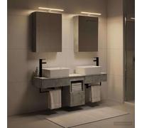Runheo Ensemble mobilier Salle de Bain 5 pièces Gris béton avec éclairage LED, armoires murales, Grande capacité de Rangement, Construction en Bois d'ingénierie Durable