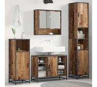 Runheo Ensemble mobilier Salle de Bain Bois Ancien avec étagère, Armoire Colonne 35x37,5x188,5 cm, Double Porte, Rangement Pratique pour Toilette Douche buanderie