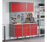 Runheo Établi avec tiroirs, armoire d'atelier rouge en bois et acier, 150 x 55 x 200 cm, 9 tiroirs, 4 serrures à came, peu encombrant, pour atelier, garage, cave