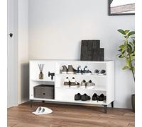 Runheo Étagère à chaussures blanche brillante avec matériau en bois, 102 x 36 x 60 cm, commode de couloir avec espace de rangement, rangement fermé, peu encombrant, structure en métal, banc pour