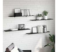 Runheo Étagère à Livres 4 pcs en Bois d'ingénierie Noir 100 x 20 x 1,5 cm avec 3 Compartiments, Meuble rayonnage Mural pour Salon Bureau Chambre Rangement décoration