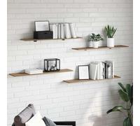 Runheo Étagère à Livres en Bois d'ingénierie Marron 100 x 20 x 1,5 cm 4 pcs avec 3 Compartiments pour Rangement Bureau Salon Chambre, Meuble bibliothèque Polyvalent et Organiseur décoratif Mural