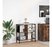 Runheo Étagère chêne fumé 82 x 32 x 79 cm Bois d'ingénierie Meuble de Rangement avec 4 Niveaux bibliothèque Industrielle pour Salon Bureau Chambre, Organisateur Robuste pour Livres décorations