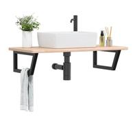 Runheo Étagère de Vasque Murale Acier et Bois de chêne Massif Stable et Robuste avec Support trapèze pour Salle de Bains Rangement Suspendu Meuble lavabo Armoire