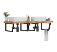 Runheo Étagère de Vasque Murale Acier Noir avec Plan de Travail Bois Massif d'acacia 140x60 cm capacité 100 kg Rangement Suspendu Salle Bain Meuble lavabo Simple tiroir Colonne