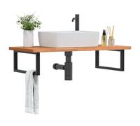 Runheo Étagère de Vasque Murale en Acier Noir et Bois Massif de hêtre laqué 100x50 cm Support Robuste capacité 100 kg Rangement Salle de Bain Design rectangulaire pour lavabo Simple