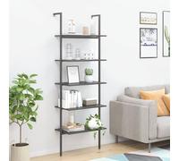 Runheo Étagère inclinée à 5 Niveaux en Acier Noir 64x35x185 cm Meuble Rangement bibliothèque rayonnage pour Salon Bureau Chambre avec Compartiments Pratiques et Support Mural sécurisé