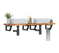 Runheo Étagère Murale de Vasque en Acier Noir et Bois Massif d'acacia 120x40 cm, Support trapèze Robuste pour Salle de Bain, Rangement Suspendu, capacité 100 kg