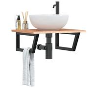 Runheo Étagère Murale en Acier et Bois de chêne Massif pour Meuble lavabo Vasque, Rangement Suspendu pour Salle de Bain, Support Robuste et Design Simple avec tiroir