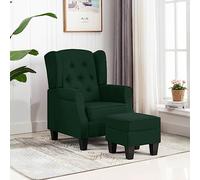 Runheo Fauteuil avec Repose-Pied Vert foncé en Tissu rembourré avec Dossier Haut et accoudoirs, Cadre en Bois, Chaise Relax Confortable pour Salon Bureau Lecture Coin intérieur