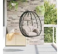 Runheo Fauteuil en forme d'œuf à suspendre Taupe en polyrotin 91,5 x 54,5 x 107 cm avec coussin et appui-tête pour jardin, balcon, terrasse, résistant aux intempéries et pliable pour s'asseoir et se