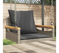 Runheo Fauteuil suspendu avec coussin gris en rotin synthétique - 63 x 62 x 40 cm - Siège de jardin d'extérieur résistant aux intempéries avec dossier et accoudoirs - Pour balcon, terrasse et véranda