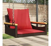 Runheo Fauteuil suspendu avec coussin marron en rotin synthétique 63 x 62 x 40 cm Fauteuil de jardin résistant aux intempéries avec dossier et accoudoirs pour balcon, terrasse, salon extérieur, lieu