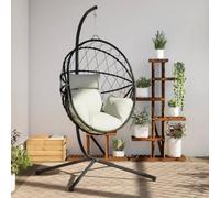 Runheo Fauteuil suspendu en forme d'œuf avec structure en acier et rotin, avec coussin rembourré beige, 104 x 100 x 197 cm, charge jusqu'à 110 kg, idéal pour se détendre dans le jardin, le balcon, la