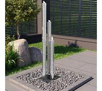 Runheo Fontaine de Jardin en Acier Inoxydable argenté 48x34x153 cm avec LED Blanche, Pompe 2500 L/h, pour terrasse, Patio, Cour, Bassin, Ambiance Zen, décoration extérieure ou intérieure
