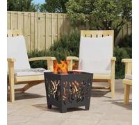 Runheo Foyer carré en acier noir 40 x 40 x 40 cm pour jardin, terrasse, balcon avec matériau résistant à la chaleur et décoration d'extérieur moderne pour une chaleur confortable et une atmosphère