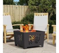 Runheo Foyer carré en acier noir - 60 x 60 x 40 cm - Pour jardin, terrasse, balcon - Chaleur d'extérieur - Décoration moderne - Atmosphère confortable