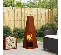 Runheo Foyer marron en acier résistant aux intempéries - 35 x 35 x 100 cm - Poêle portable pour extérieur, terrasse et jardin - Chauffage en bois durable et éthanol avec grande surface de cuisson et