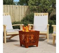 Runheo Foyer marron en acier résistant aux intempéries - 40 x 40 x 40 cm - Carré - Cheminée d'extérieur pour terrasse et jardin - Source de chaleur rustique pour des soirées confortables et une