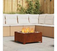 Runheo Foyer marron en acier résistant aux intempéries - 60 x 60 x 30 cm - Carré - Léger et portable - Cheminée d'extérieur pour jardin, terrasse, atmosphère chaleureuse