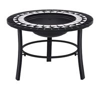 Runheo Foyer mosaïque en céramique noir et blanc 68 cm avec trépied en acier pour jardin, terrasse, chaleur et atmosphère chaleureuse, flamme, feu